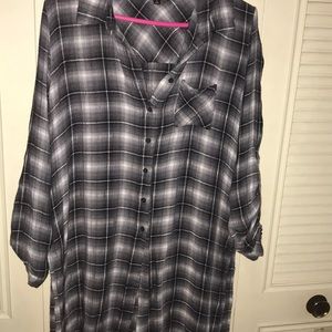 Flannel print tunic top